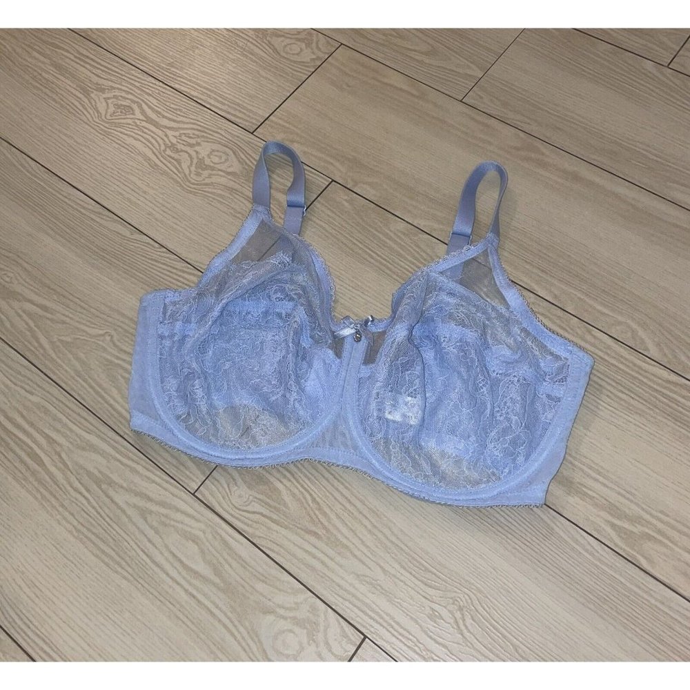 Wacoal 855186 Retro Chic Bra Underwire Unpadded Sheer Lace Womens 36DDD Blue